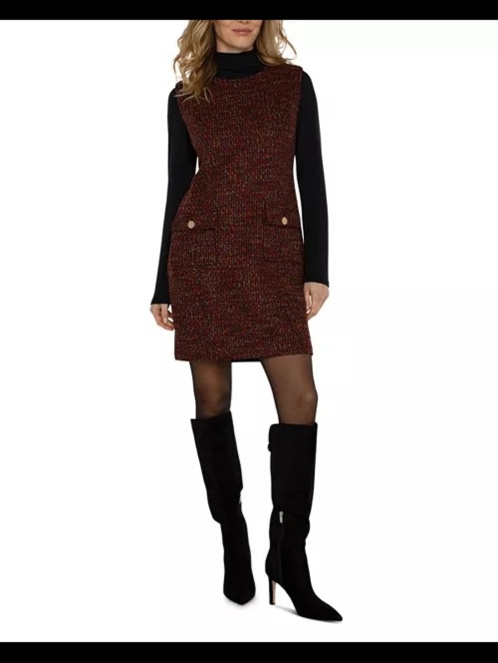 Liverpool Burgundy Tweed Mini Shift Dress - Picture 3 of 13